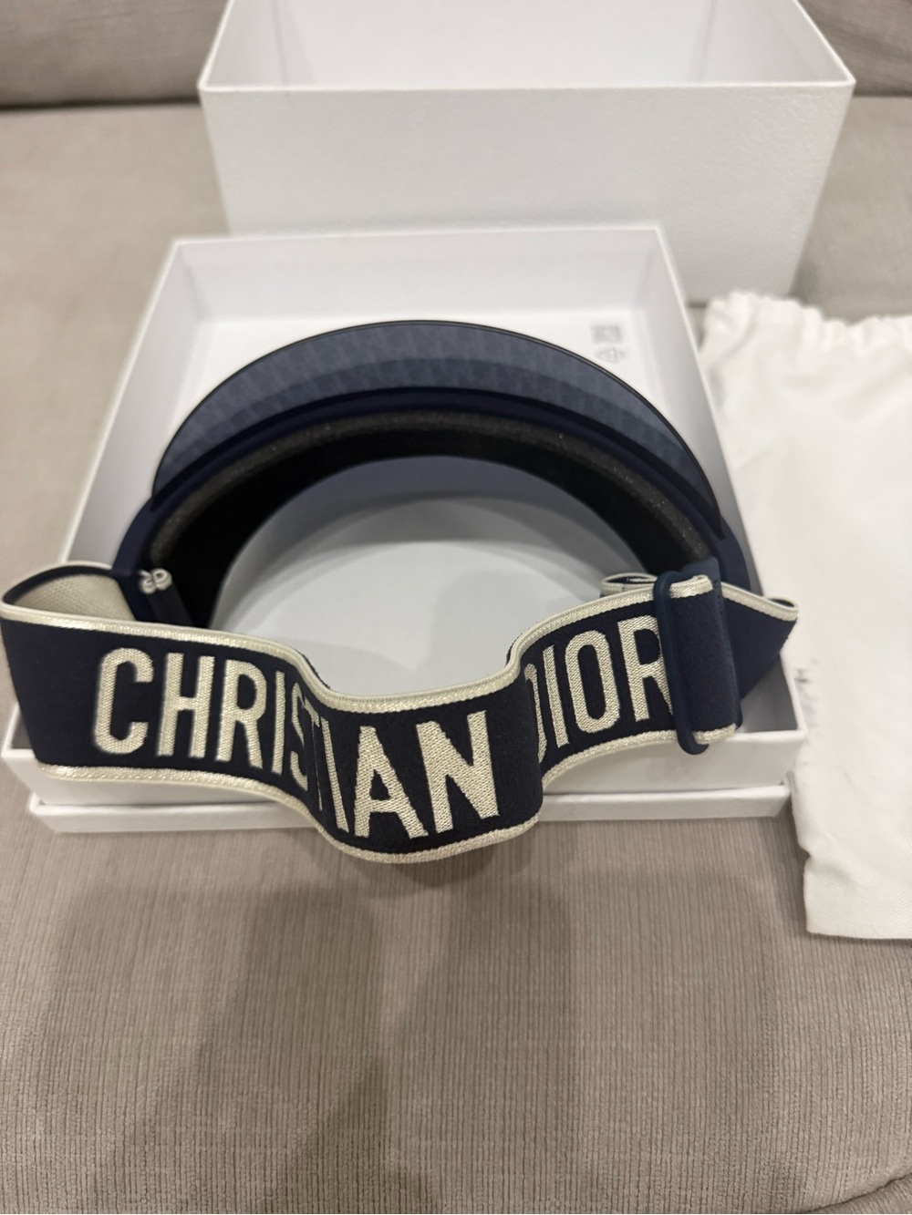 Dior Women’s Navy Blue Christian Dior Visor with White Logo Shield - Picture 2 of 7